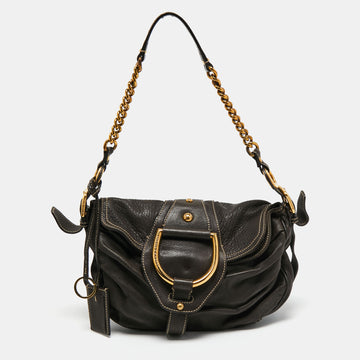 Dolce & Gabbana Dark Grey Leather D Ring Flap Hobo