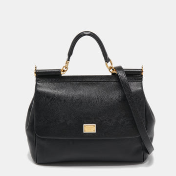 Dolce & Gabbana Black Leather Large Miss Sicily Top Handle Bag