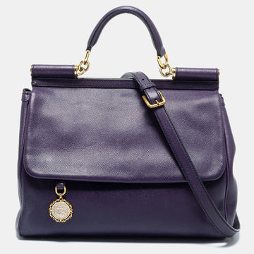 Dolce & Gabbana Purple Leather Large Miss Sicily Top Handle Bag