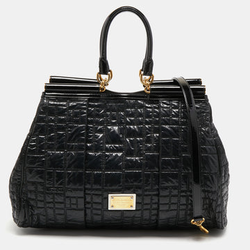 Dolce & Gabbana Black Nylon and Patent Leather Miss Lexington Large Tote