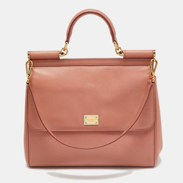 Dolce & Gabbana Pink Leather Miss Sicily Top Handle Bag