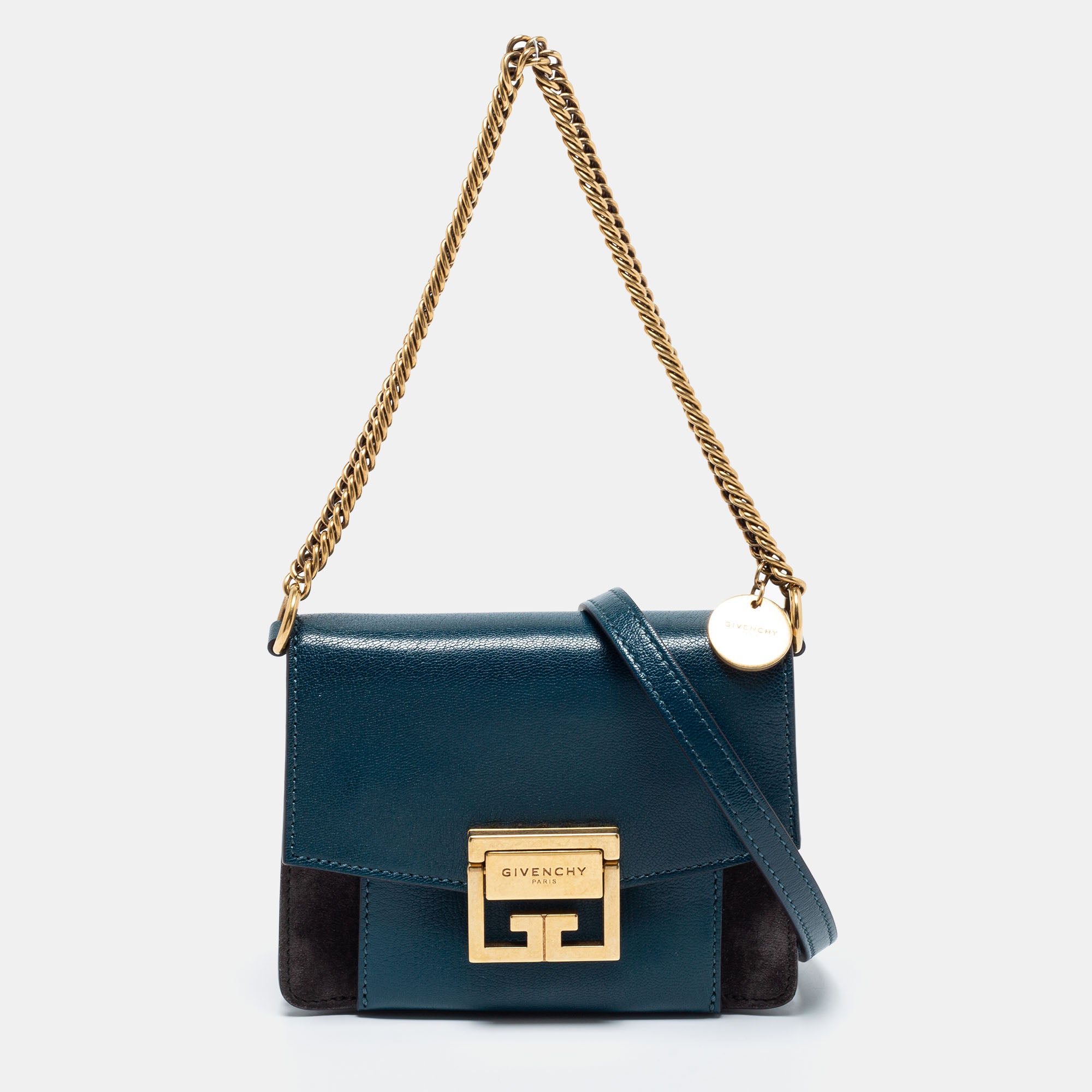 Givenchy Blue/Black Leather And Suede Mini GV3 Shoulder Bag