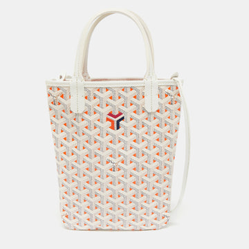 Goyard White/Orange Goyardine Coated Canvas and Leather Poitiers Claire-Voie Tote