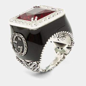 Gucci Sterling Silver Crystal Embellished Signet Ring