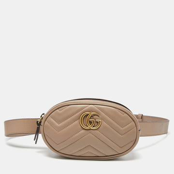 Gucci Beige Matelasse Leather GG Marmont Belt Bag