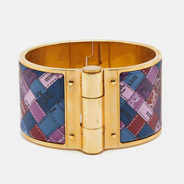 Hermès Gold Plated Bolduc Au Carre Hinged Wide Bracelet