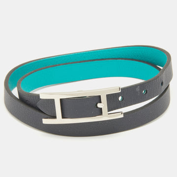 Hermes Green and Black Leather Behapi Reversible Double Tour Bracelet S