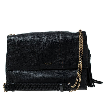 Lanvin Black Leather Sugar Stitch Shoulder Bag