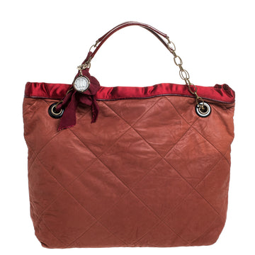 Lanvin Rust/Red Leather/Satin and Patent Leather Amalia Cabas Tote