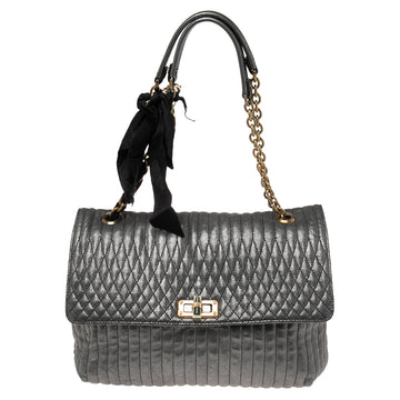 Lanvin Metallic Grey Quilted Leather Happy Shoulder Bag