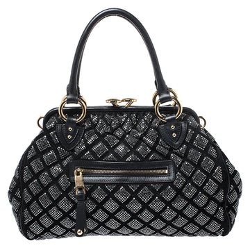 Marc Jacobs Black Crystal Embellished Quilted Leather Stam Satchel