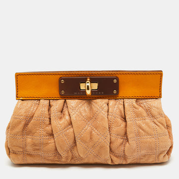Marc Jacobs Beige/Yellow Quilted Leather Turnlock Clutch