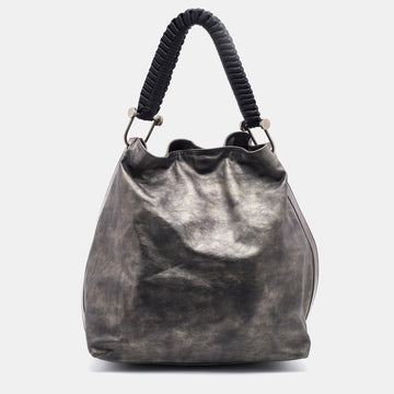 Marni Metallic Silver/Brown Leather Hobo