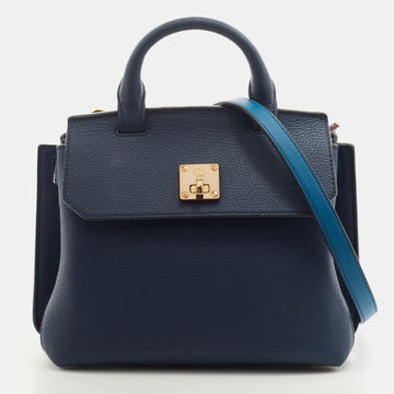 MCM Blue Leather Milla Flap Top Handle Bag