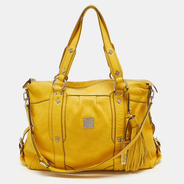 MCM Yellow Leather Zip Tassel Shoulder Bag