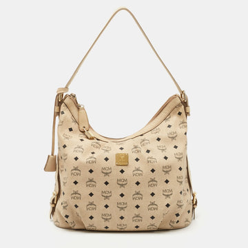 MCM Beige Visetos Coated Canvas and Leather Lock Shoulder Bag