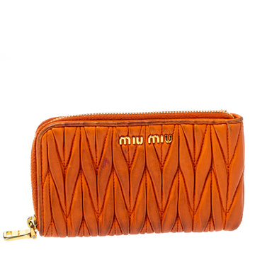 Miu Miu Orange Matelasse Leather Zip Pouch