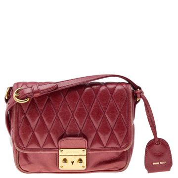 Miu Miu Red Quilted Leather Pushlock Flap Shoulder Bag