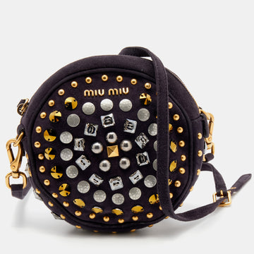 Miu Miu Plum Suede Studded Round Shoulder Bag