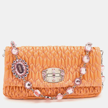 Miu Miu Tangerine Matelasse Leather Crystal Flap Shoulder Bag