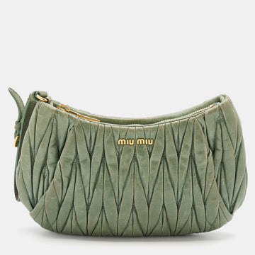 Miu Miu Green Matelasse Leather Wristlet Clutch