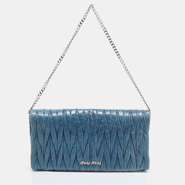 Miu Miu Blue Matelasse Leather Flap Wallet on Chain