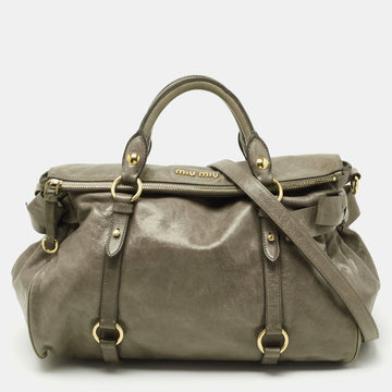 Miu Miu Olive Green Vitello Lux Leather Bow Satchel