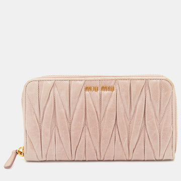 Miu Miu Beige Matelasse Leather Zip Around Wallet