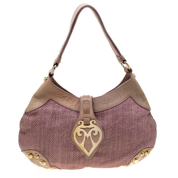 Moschino Pink/Beige Jute and Leather Hobo