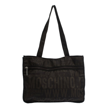 Moschino Dark Brown Signature Nylon Shopper Tote