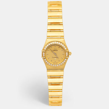 Omega Champagne Diamond 18k Yellow Gold Constellation 1167.10.00 Women's Wristwatch 22.5 mm