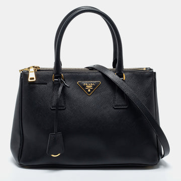 Prada Black Saffiano Leather Double Zip Tote