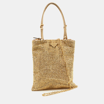 Prada Gold Satin Crystal Embellished Crossbody Bag