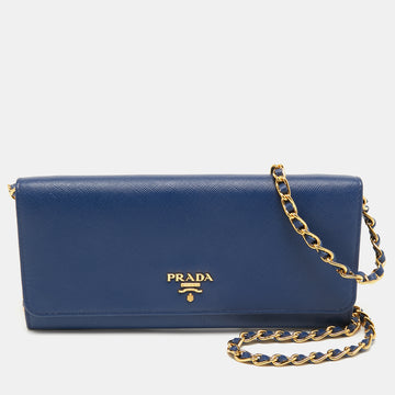 Prada Navy Blue Saffiano Leather Wallet on Chain