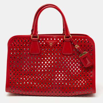 Prada Red Laser Cut Leather Fori Satchel