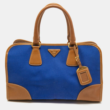 Prada Blue/Brown Canvas and Saffiano Leather Satchel