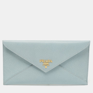 Prada Blue Saffiano Leather Envelope Wallet