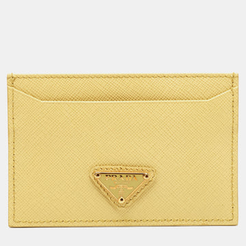 Prada Light Yellow Saffiano Metal Leather Card Holder