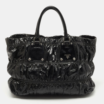 Prada Black Gaufre Patent Leather Large Shopper Tote