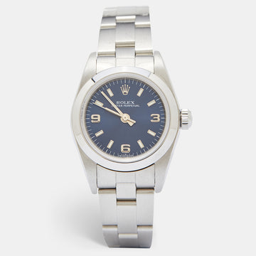 Rolex Blue Stainless Steel Oyster Perpetual 76080 Women's Wristwatch 24 MM