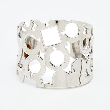 Salvatore Ferragamo Silver Tone Gancini Wide Cuff Bracelet