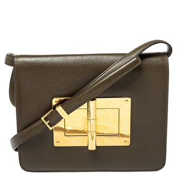 Tom Ford Olive Green Leather Large Natalia Shoulder Bag