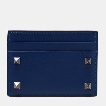 Valentino Blue Leather Rockstud Card Holder