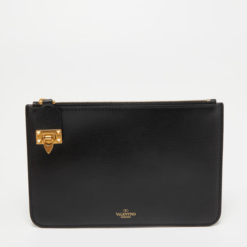 Valentino Black Leather Rockstuds Alcove Zip Pouch