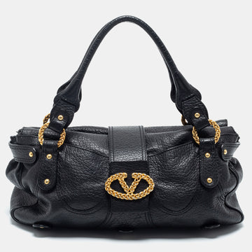 Valentino Black Leather Catch Satchel