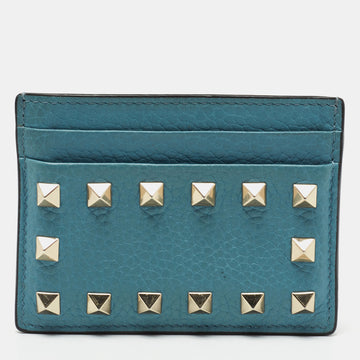 Valentino Blue Leather Rockstud Card Holder