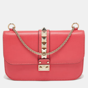 Valentino Pink Leather Medium Rockstud Glam Lock Flap Bag