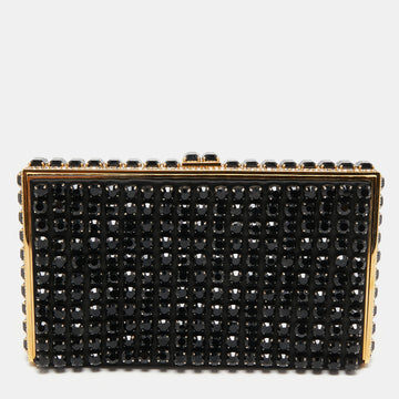 Valentino Black Satin Beaded Crystal Embellished Clutch