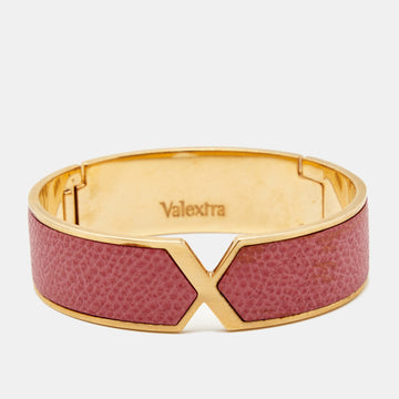 Valextra Pink Leather Gold Tone Hinged Bracelet