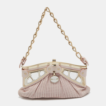 Versace Pink Fabric Mirror Frame Chain Shoulder Bag
